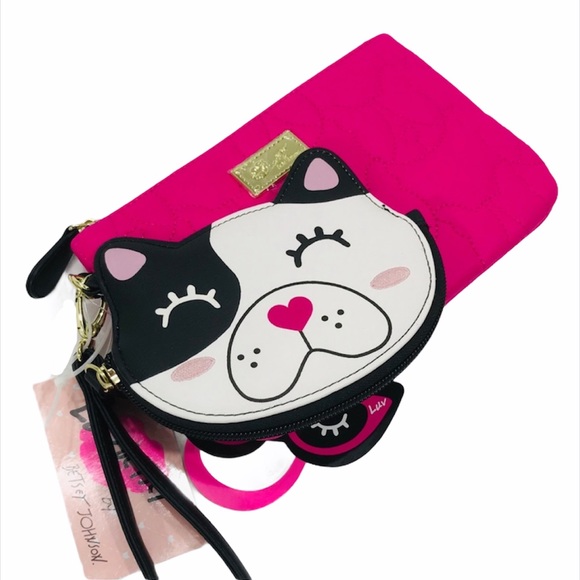 Betsey Johnson Cat Coin Purse and Wristlet, Pink - Picture 1 of 6